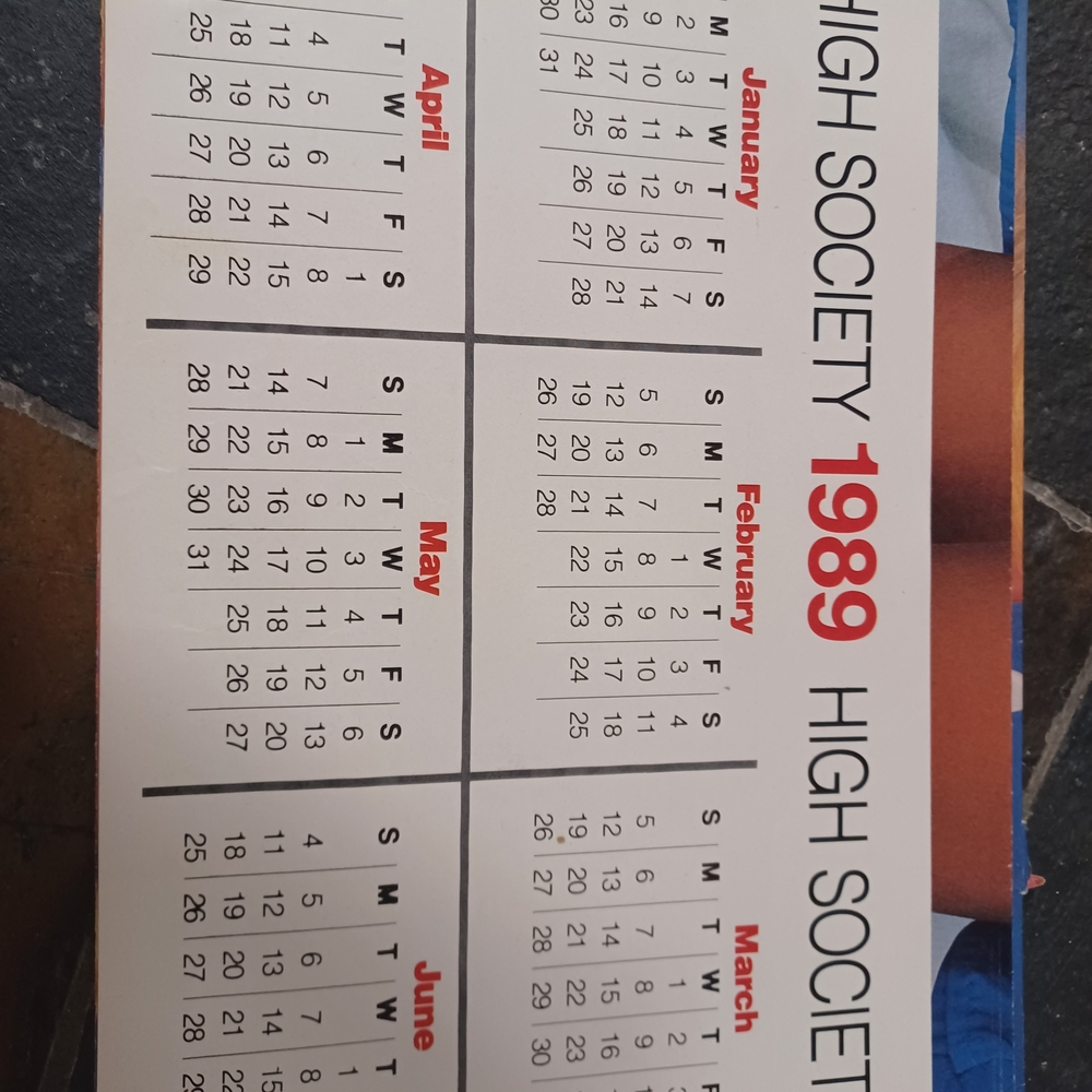 1989 High Society Calendar/Centerfold with Red and Blue Accents